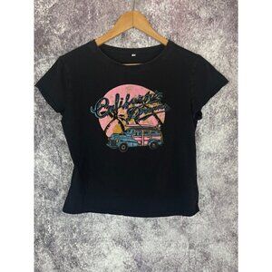 Women Large Crew T-shirt Top Graphic California Dreams Y2K 90s Indie Surf